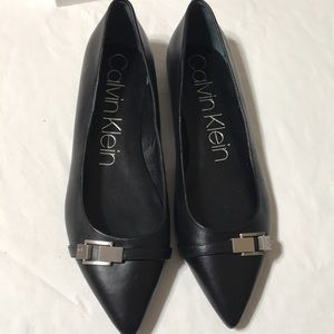 New! Calvin Klein black leather pointy toe flats